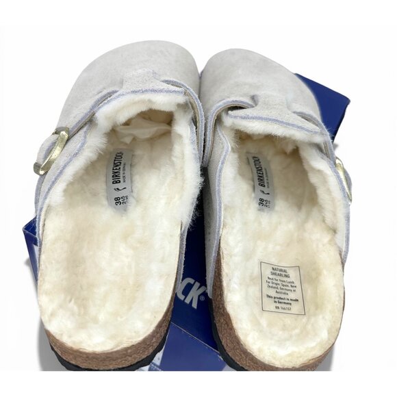 Birkenstock Boston Shearling Suede Clogs Antique White EU 38 Fur Lined - Picture 12 of 16